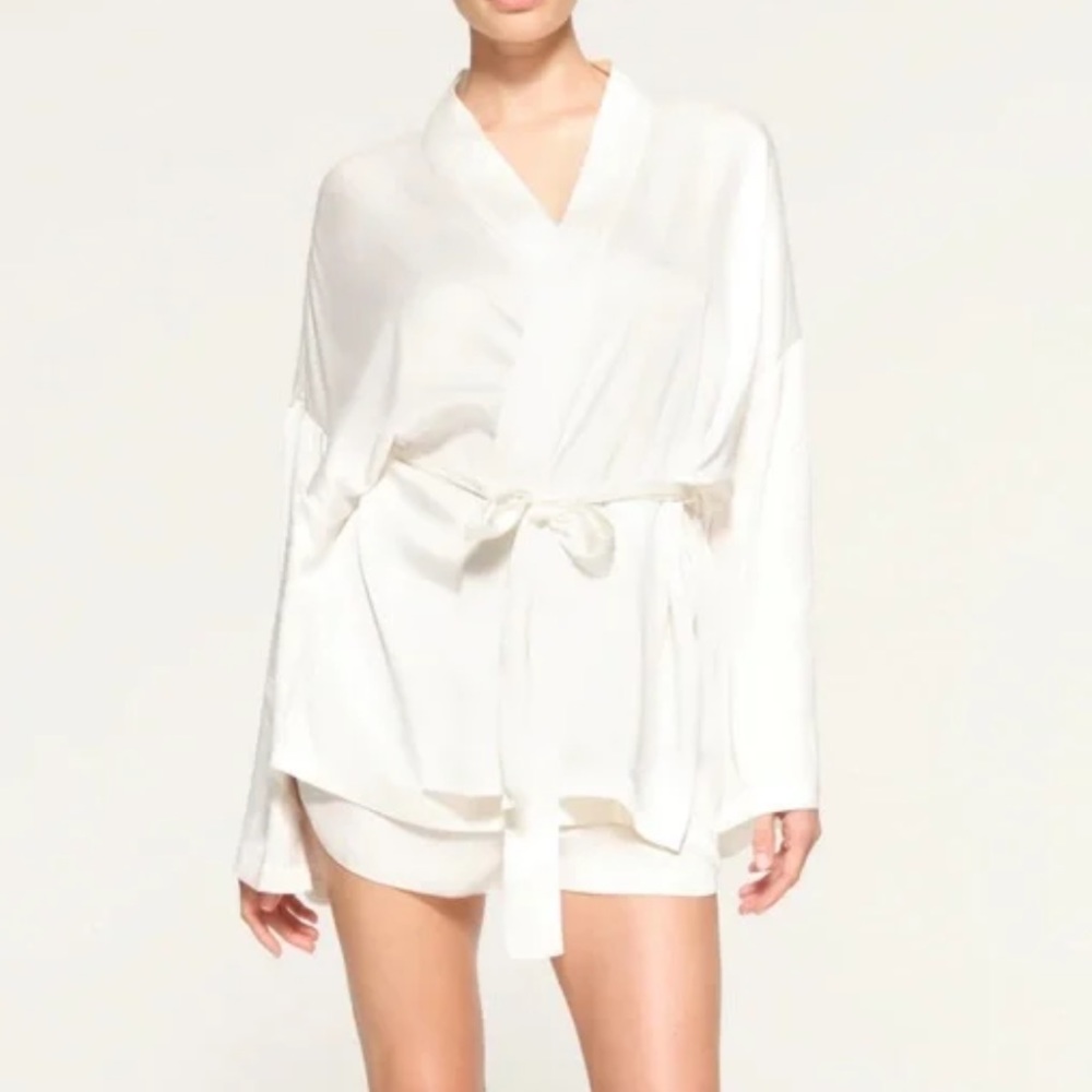 RARE SKIMS Bridal Silk Robe and Tap Short Set